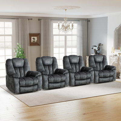 41.34'' Wide Modern Manual Recliner With Lumbar Heat & 8-Point Vibration Massage & And Hidden Cup Holders (Set Of 4)