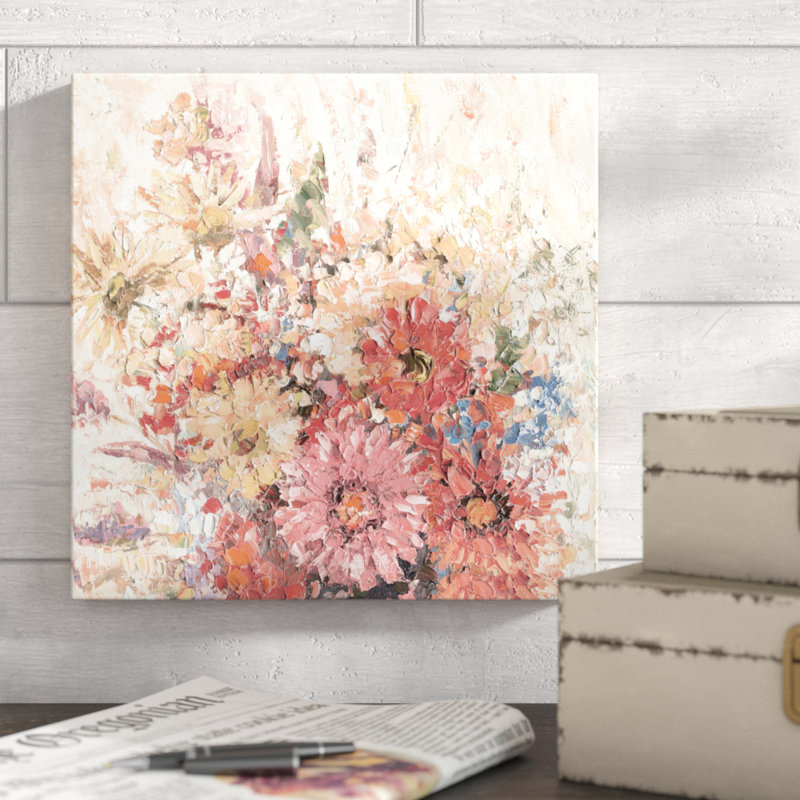 Impression sur toile Impasto warm floral, H 12 po x l 12 po