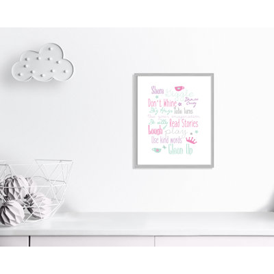«Feathers in Turquoise Girls Play Room Rules», art encadré