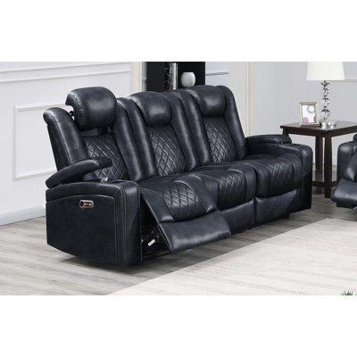 Modern Contemporary Style Power Reclining Sofa 1Pc Adjustable Headrest Storage Sofa Cup Holder Ink Blue Finish Primary Living Room Furniture