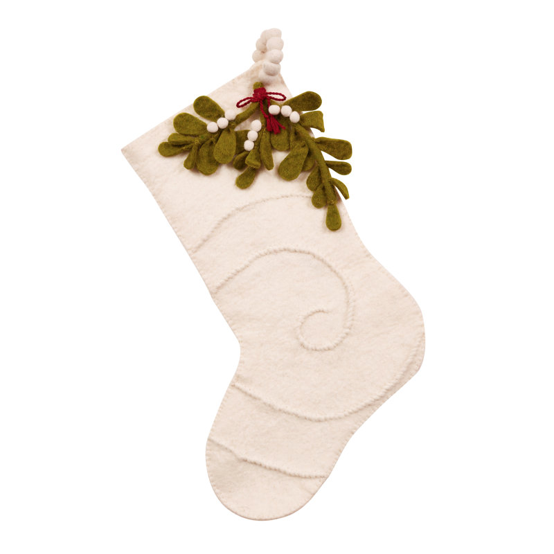 Hand Felted Wool Christmas Stocking - Mistletoe on Cream