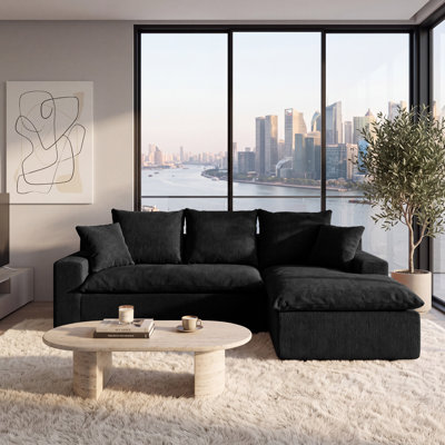 Canapé d'angle modulaire en forme de L de 235 cm (92,5 po), en chenille avec ressorts ensachés, 2 pièces, canapé moderne à assise profonde, canapés rembourrés pour salon, noir