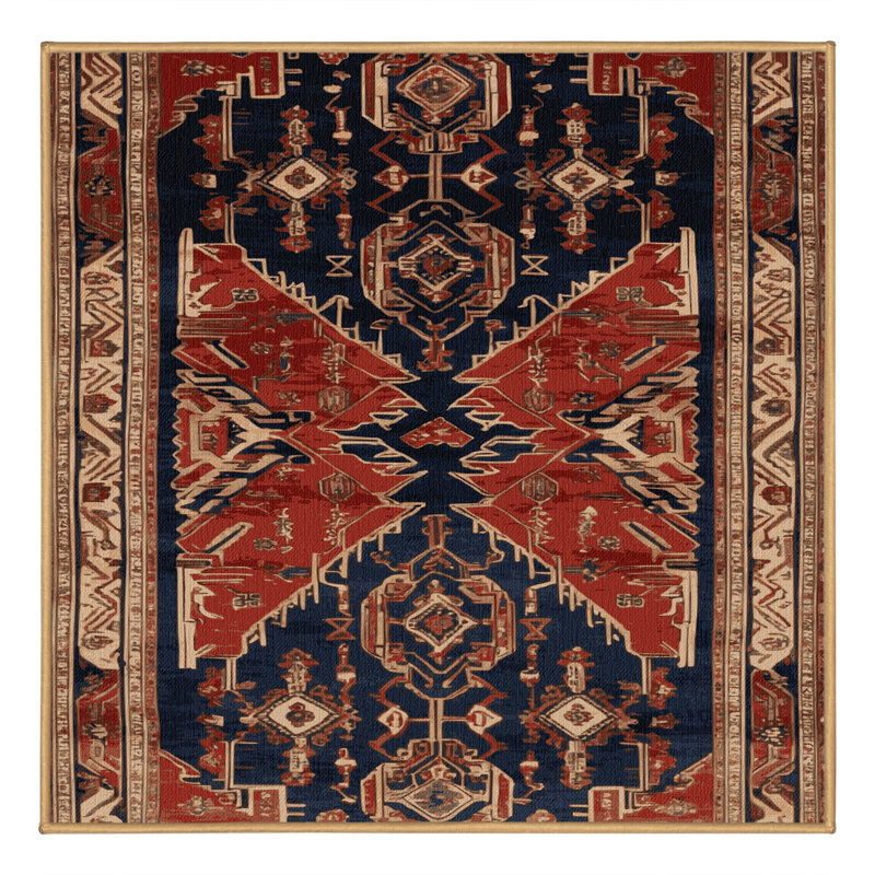 Machine Washable Art Deco Brown Area Rug, Square 5'