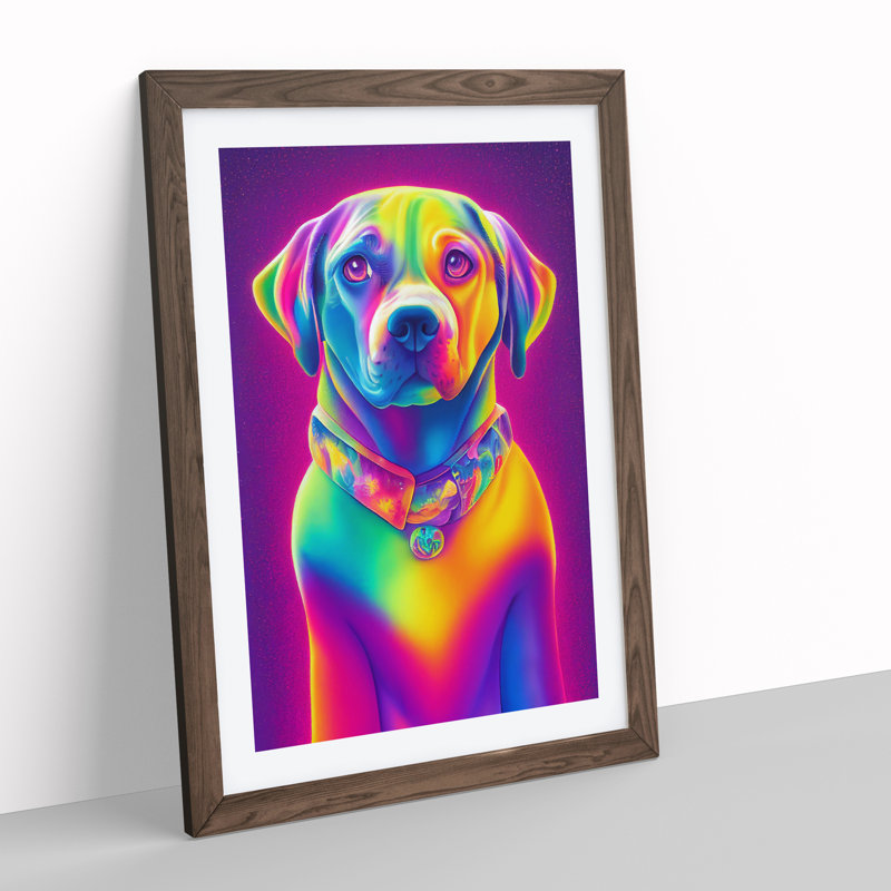 Neon Dog No.2 - Framed Print, 46cm H x 34cm W x 2cm D, Walnut