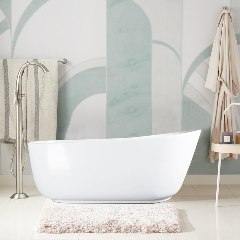59" x 30" Freestanding Soaking Solid Surface Bathtub, 67" L x 32" W