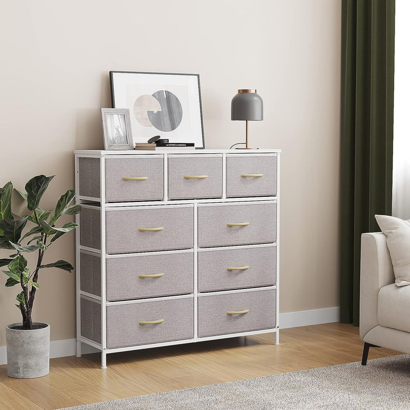 Commode 9 tiroirs Jazsmin, Gris clair