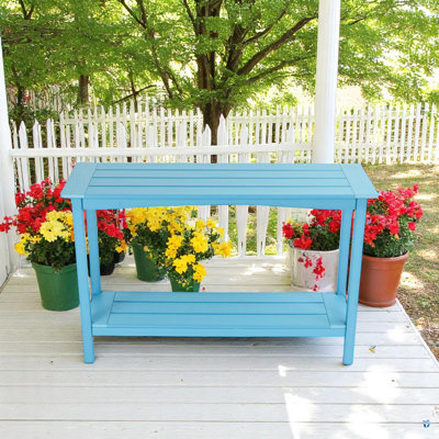 Outdoor 48'' Patio HDPE Adirondack 2-Tier Shelf Console Table, Rectangular Table Side Table, All-Weather Resistance