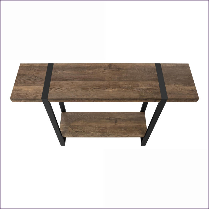 Table basse de style industriel en bois d'aspect bois avec tablette de rangement, pieds en métal noir stables pour le salon