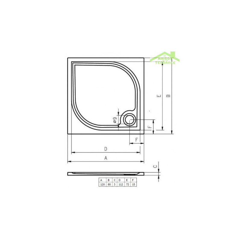 Plastic Shower Tray – White, 3cm H x 120cm W x 80cm D