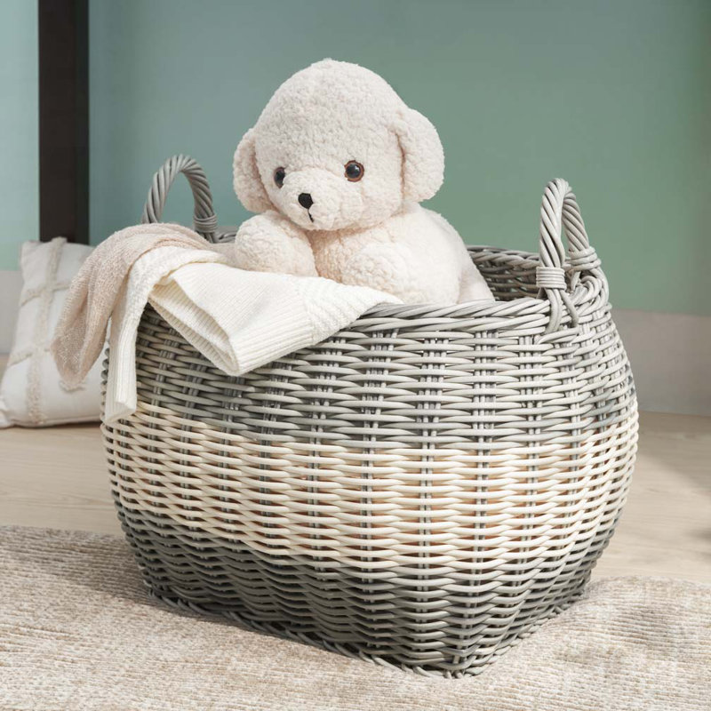 Oval Resin Woven Wicker Multi-Use Storage Basket with Handles