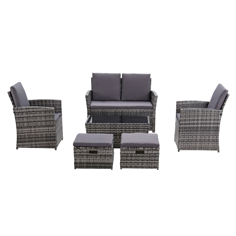 Ensemble de conversation modulaire 6 pièces avec coussins et table basse, Gris