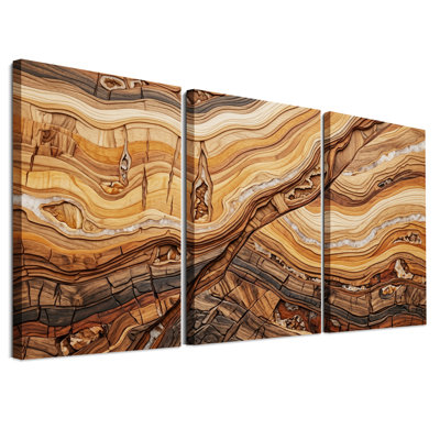 «Wavy Layered Wood Grain in Earth Tones», ensemble de 3 toiles murales