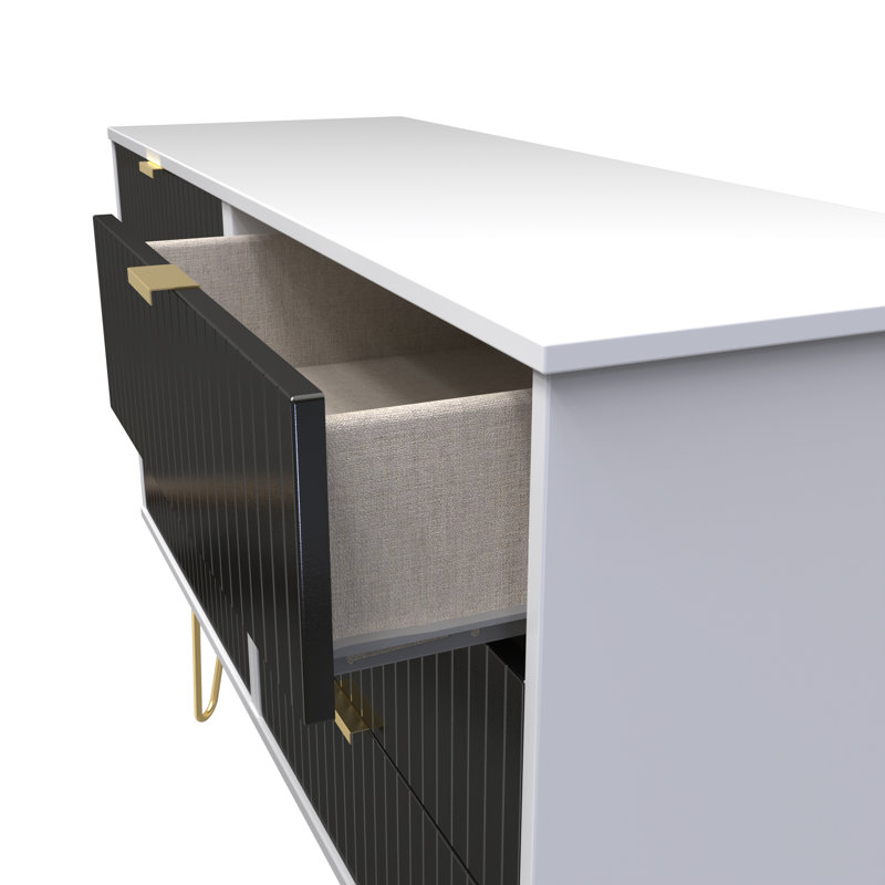 Fully Assembled Amilyn 6 Drawer 112Cm W Double Dresser, Deep Black/White