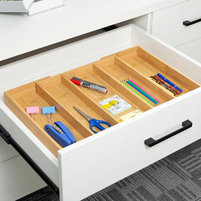 Kitchen Utensils Bamboo Cutlery Tray, 5 x 56 x 43 cm Large Drawer Organiser, Beige