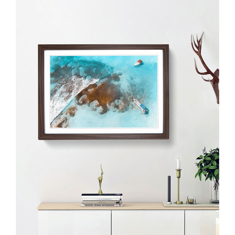 Boats in the Dominican Republic - Picture Frame Graphic Art Print, 62cm H x 87cm W x 2cm D, Walnut Framed
