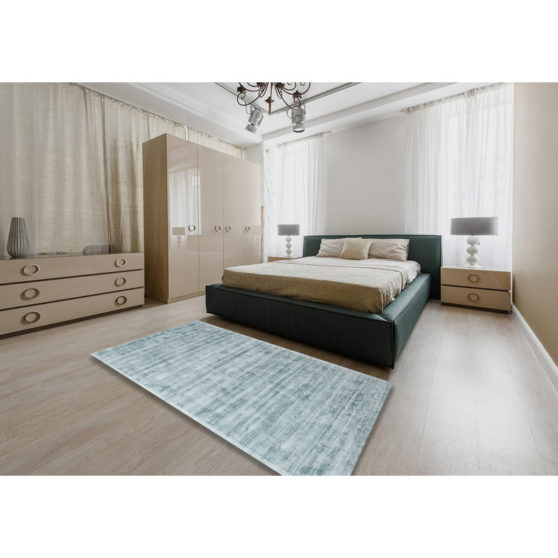Tapis contemporain bleu ciel, Rectangle 5 pi x 7 pi