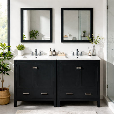 60" Modern Freestanding Double Vanity(separate) Set With Ceramic Sink For Spacious Bathroom