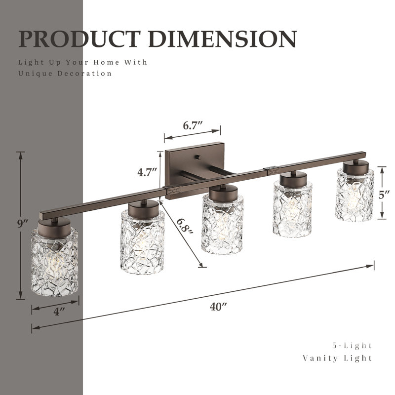 Luminaire de salle de bain à intensité variable, géométrique craquelé, H 9 po x l 40 po x P 6,80 po, Bronze huilé, bronze, 5