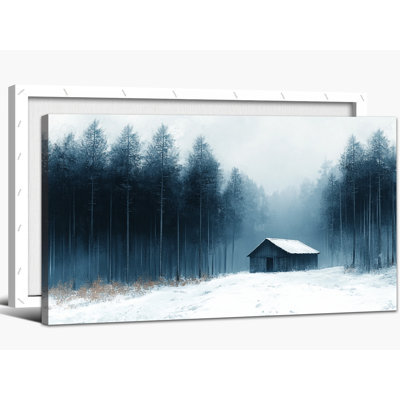 Grande toile de Noël murale, forêt d'hiver, chalet, paysage, impressions sur toile, pin bleu, neige, affiche de peinture pour la nature moderne, salon, chambre à coucher, décoration murale prête à être suspendue, 20 po x 40 po