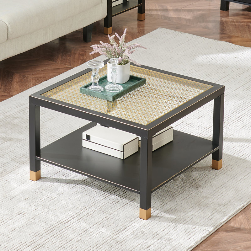 Glass Coffee Table With Storage, Black