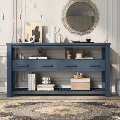 61.52'' Modern Console Table with 4 Drawers and Open Shelves