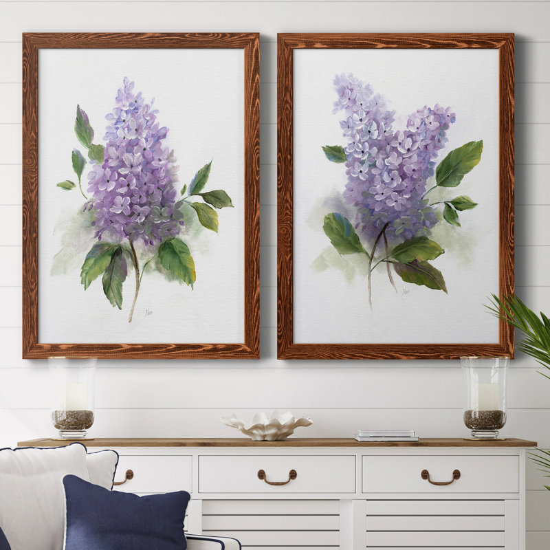 Lilac Romance I - ensemble de 2 reproductions, H 44 po x l 31 po, Toile encadrée, Noyer