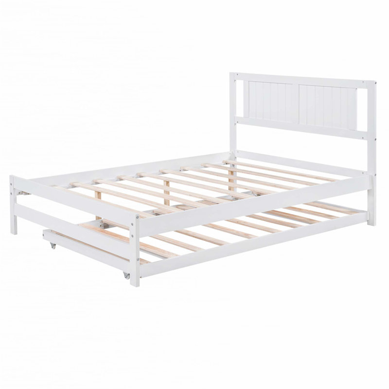 Lit plateforme double avec lit gigogne réglable, Blanc