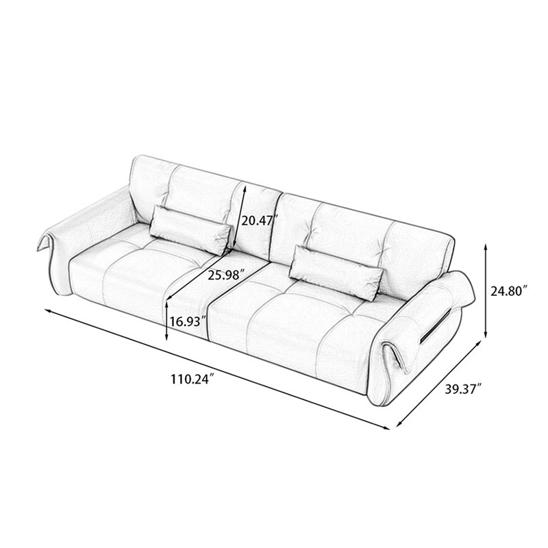 Gray Genuine Leather Modular Sofa cushion couch, 24.8" H x 110.24" W x 39.37" D, 4, Gray