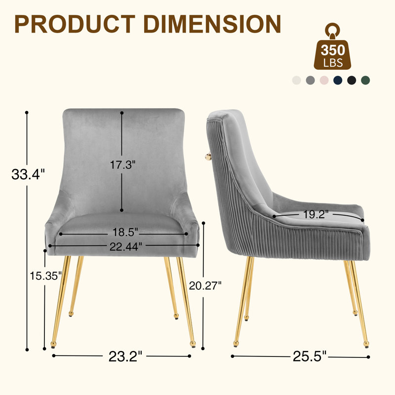 Velvet Upholstered Side Chair With Gold Legs , Gray, Gold