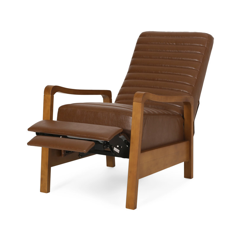 Fauteuil club inclinable manuel en similicuir et bois