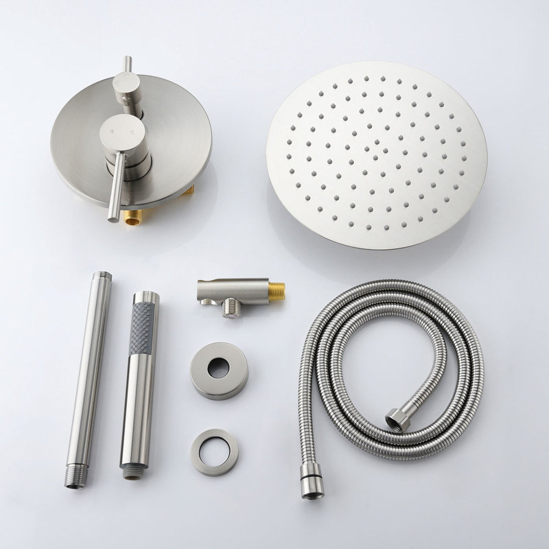 Douche de plafond fixée au plafond avec tête de 10 po et bras de douche réglable en nickel brossé