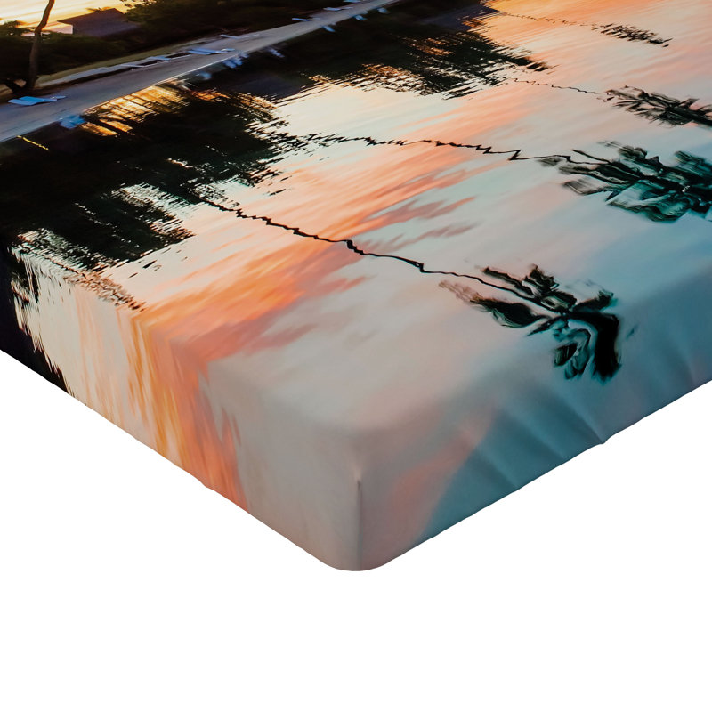 Ensemble de 2 draps-housse Ambesonne Landscape Sunset Moorea Island - jaune corail, Drap-housse très grand californien