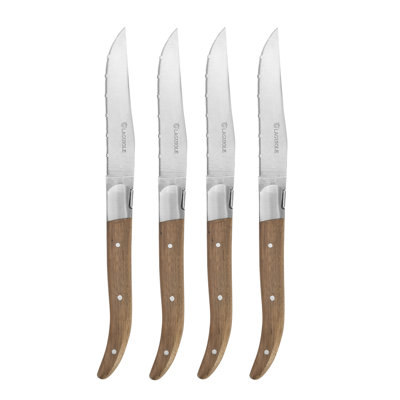 Au Nain Laguiole Steak Knives with Ash Wood Handles, 4-Piece Set 