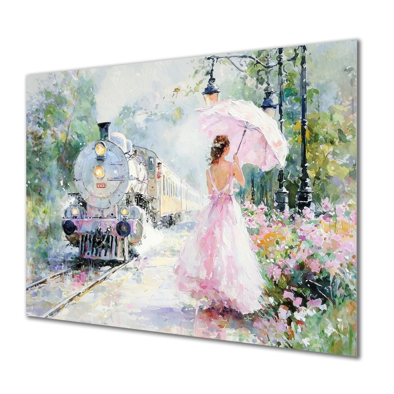 «Train Playful Quirky Garden Scene I - Train», impression sur métal, H 16 po x l 32 po