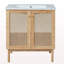 Meuble-lavabo de 30 pouces fabriqué à partir de matériaux naturels, avec des portes en rotin faites à la main et des mécanismes de fermeture en douceur