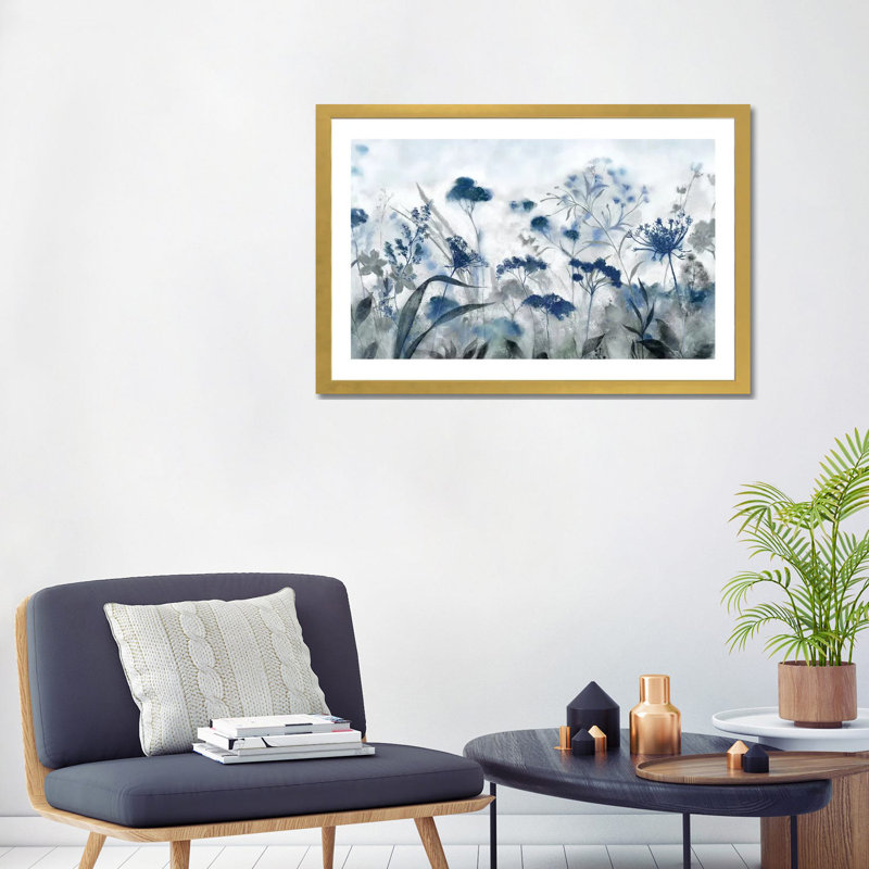 Inky indigo - reproduction d'art, Blanc, Papier encadré blanc, H 24 po x l 32 po x P 1 po
