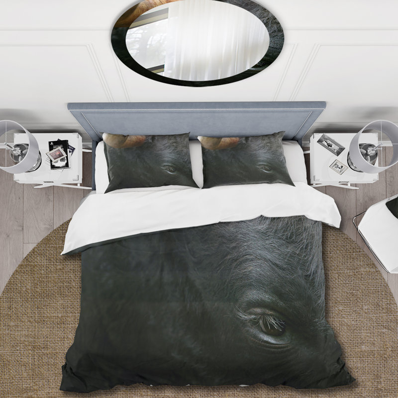 Tête de taureau Fighting, gros plan sur un ensemble de housse de couette Farmhouse - Microfibre de polyester