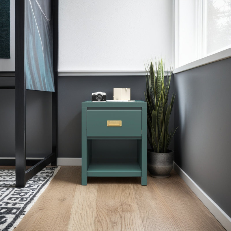 Table de chevet avec poignées dorées rétro et tablette ouverte, table de chevet en MDF avec tiroir de rangement, table de bout robuste pour la chambre à coucher