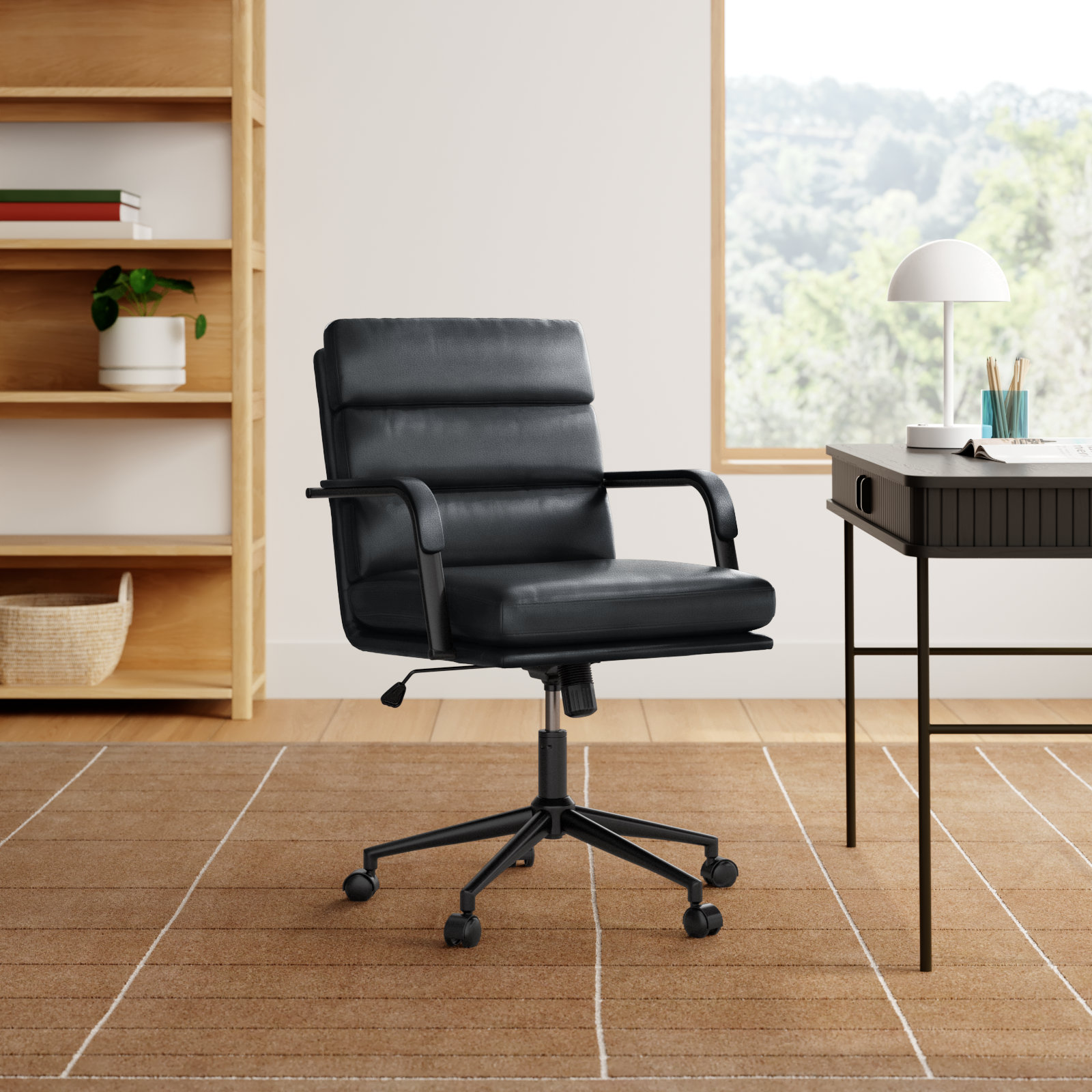 Anagrace Leather Office Chair with Lumbar Support, Black Pebbled Faux Leather