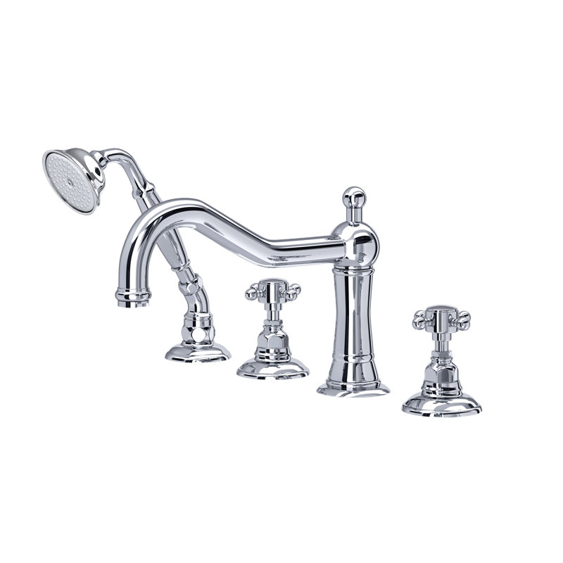 Acqui® 4-Hole Deck Mount Tub Filler, Polished Chrome, Cross Handle
