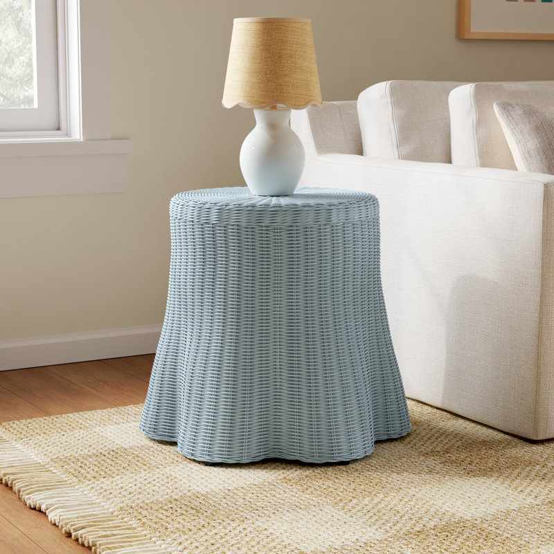Cabo Woven Rattan End Table, Blue