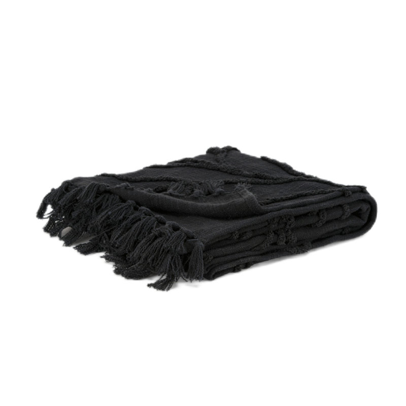 Jeté noir tissé 100% coton texturé