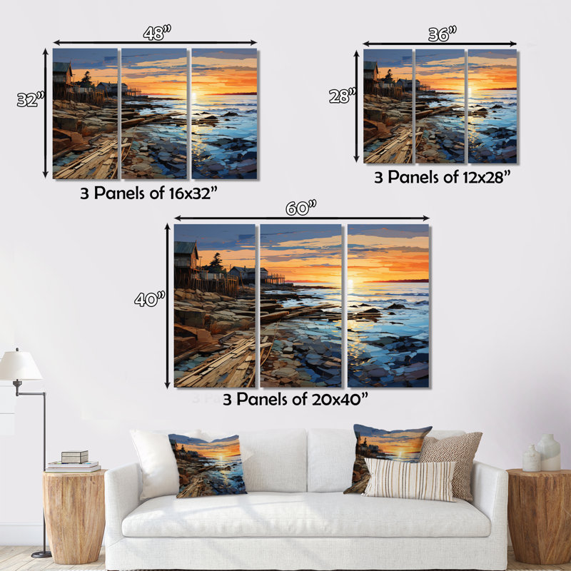 «Coastalpier Pier Pers perspective Pastoral III» sur toile, reproduction de 3 pièces, H 40 po x l 60 po x P 1 po