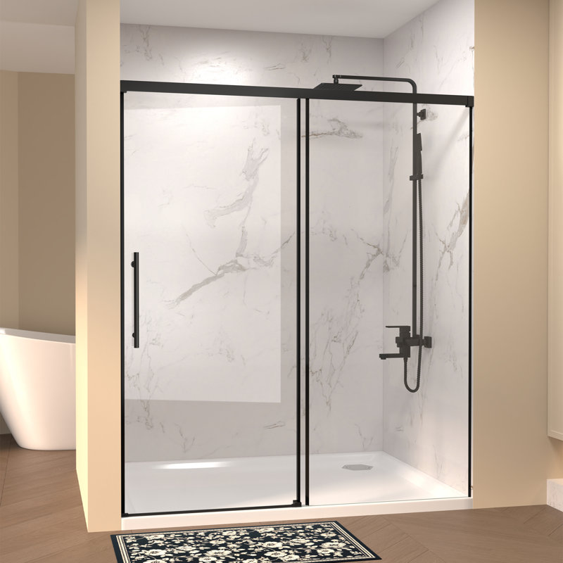 Porte de douche coulissante simple de 56 à 60 po de largeur x 72 po de hauteur avec verre transparent