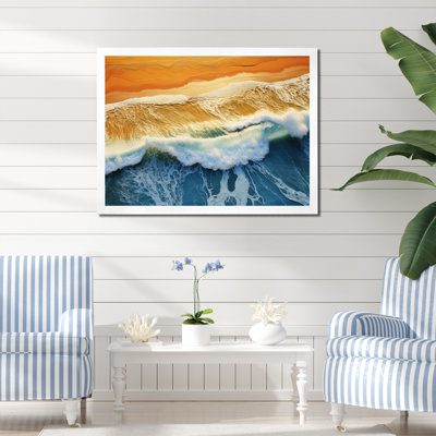 Vue aérienne de la plage bleue et orange II - art mural plage