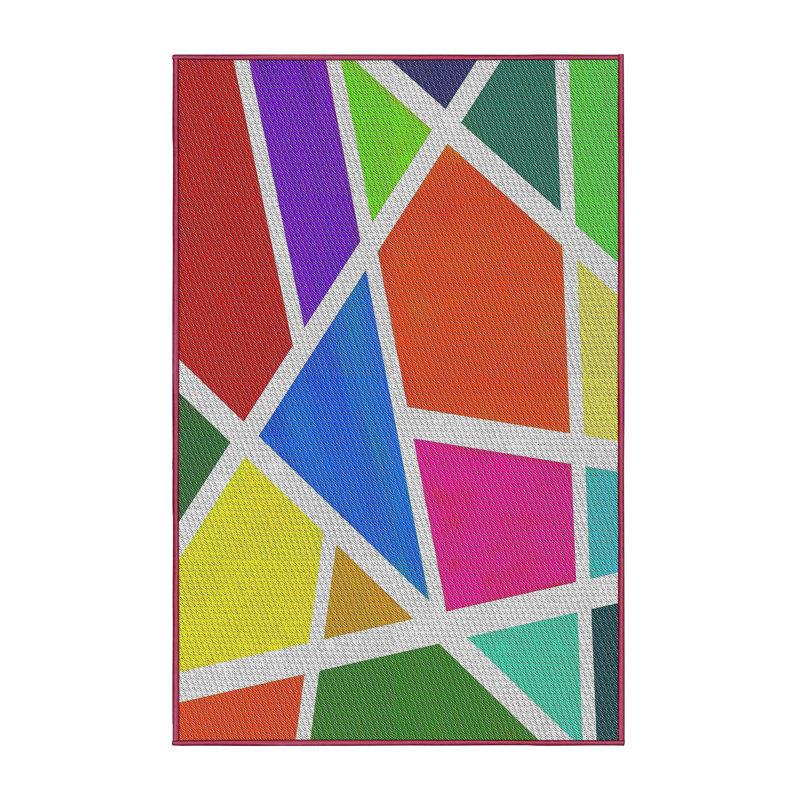 Orange abstrait/bleu/rose Tapis décoratif, Rectangle 2 pi x 5 pi