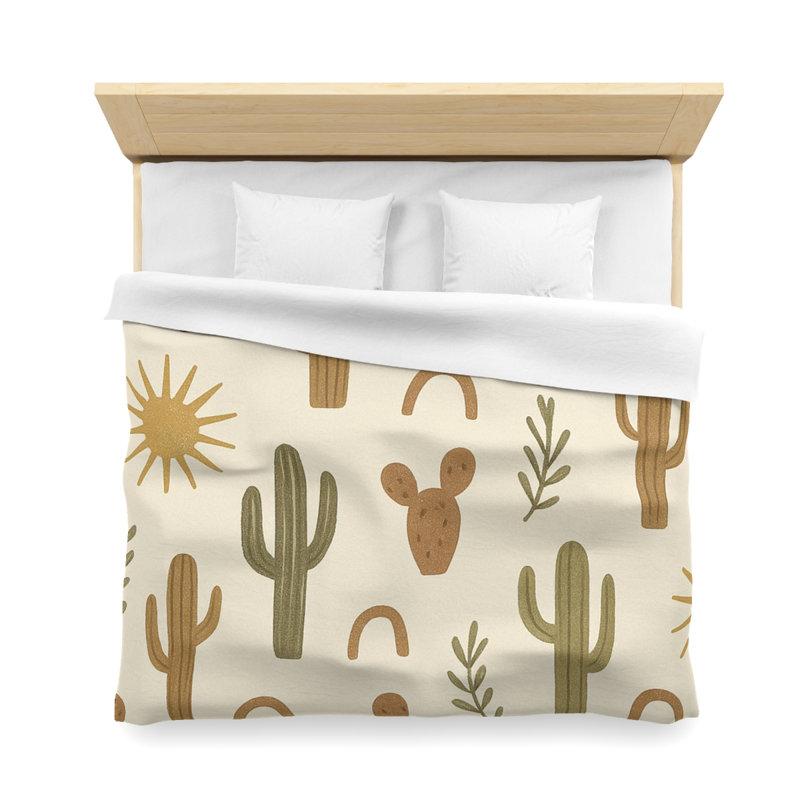 Microfiber Duvet Cover Boho Style, Design 22, King Duvet Cover, Olive/Brown/White