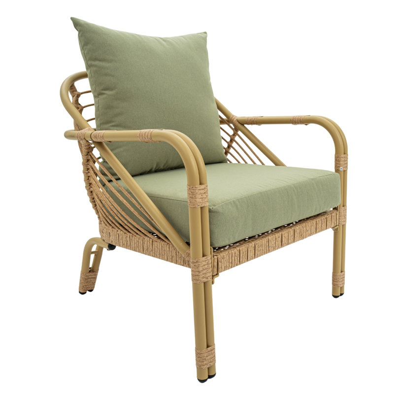 All Weather Polyethylene (PE) Rattan Indoor/Outdoor Lounge Chair, Patio Chair with Cushions and Armrests, Perfect For Patio, Porch, Or Garden
