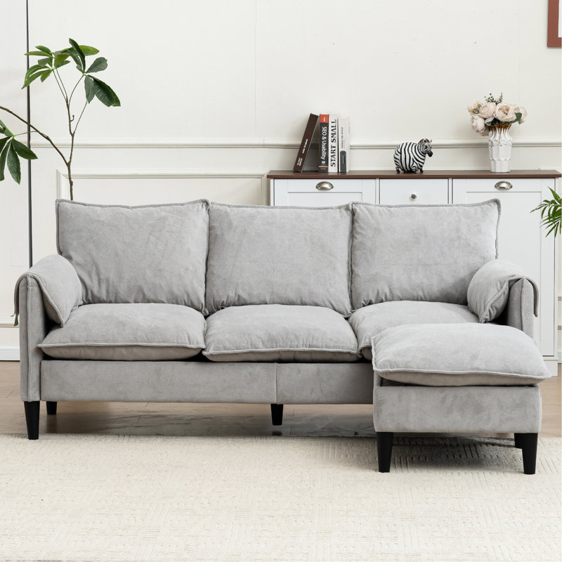 Beige 3 avec rangement et repose-pieds - en forme de L pour le salon, la chambre à coucher, le bureau, le tissu confortable pour les petites pièces, la zone convertible confortable, la fabrication