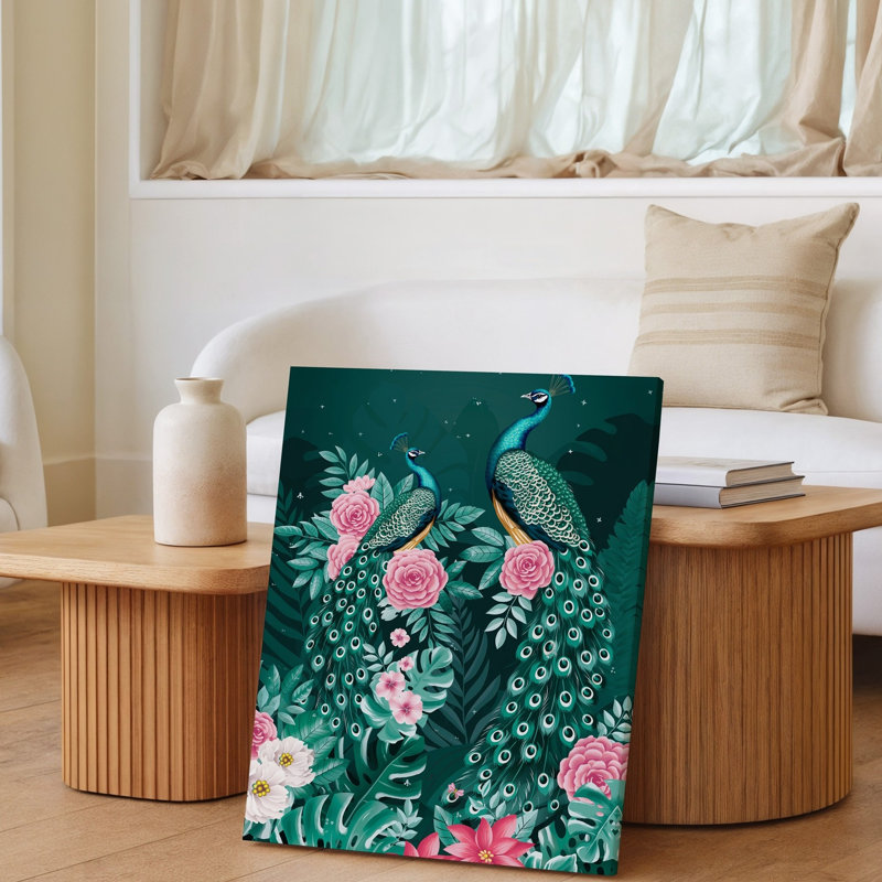 Reproduction d'art sur toile, "Peacocks Vibrant", H 40 po x l 30 po